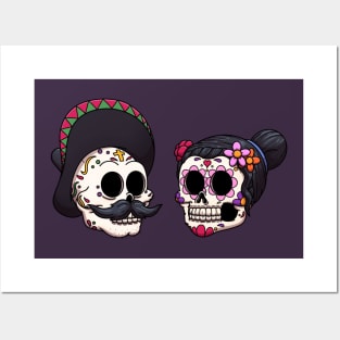 Male And Female Dia De Los Muertos Sugar Skulls Posters and Art